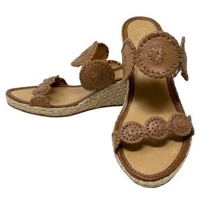 Jack Rogers Shelby Wedge Sandals Size 10 Cognac Leather Neutral Preppy